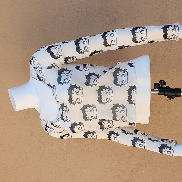 Betty Boop Y2K Punk Goth Sheer Mesh Stretch Long Sleeve Graphic Crop Top M L - Picture 6 of 16